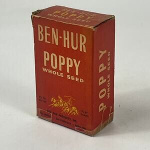 Vintage Box Ben-Hur Poppy Whole Seeds 1940s MCM Retro Kitchen Prop Decor